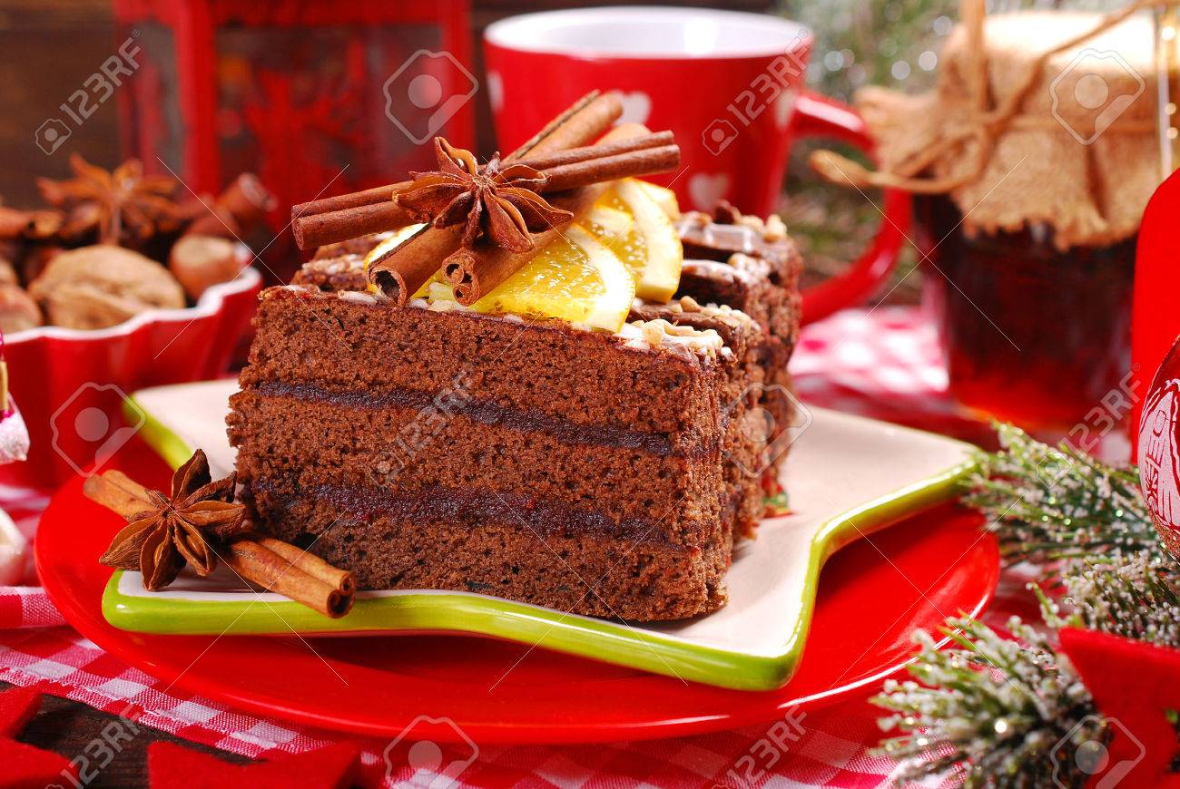 homemade gingerbread cake with plum confiture and chocolate glaze for christmas dessert - 49124916 homemade gingerbread cake with plum confiture and chocolate glaze for christmas dessert - 49124916