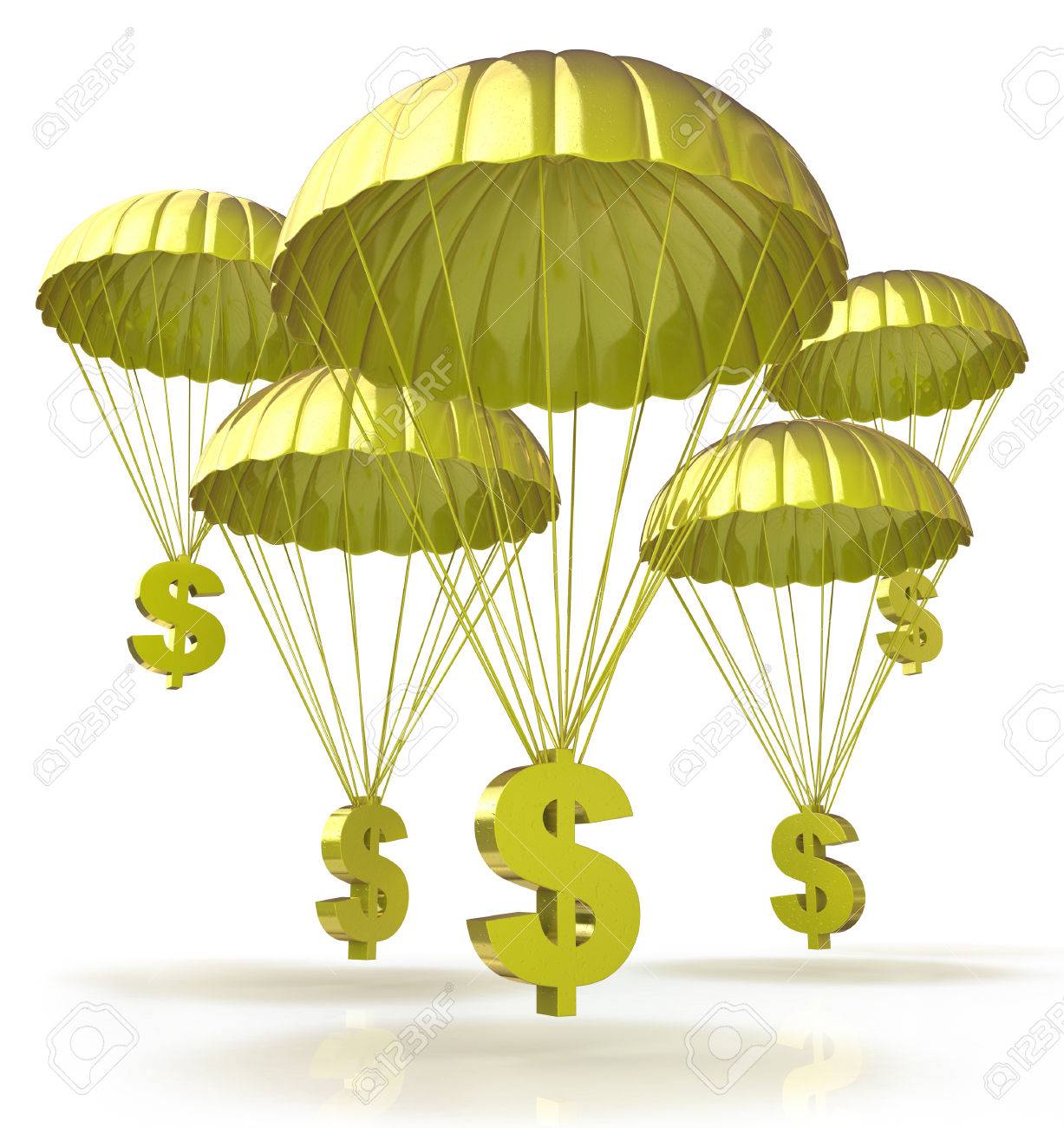 Golden parachutes. Dollar signs parachuting down from the sky for the design of information related to business and economy - 82455220 Golden parachutes. Dollar signs parachuting down from the sky for the design of information related to business and economy - 82455220