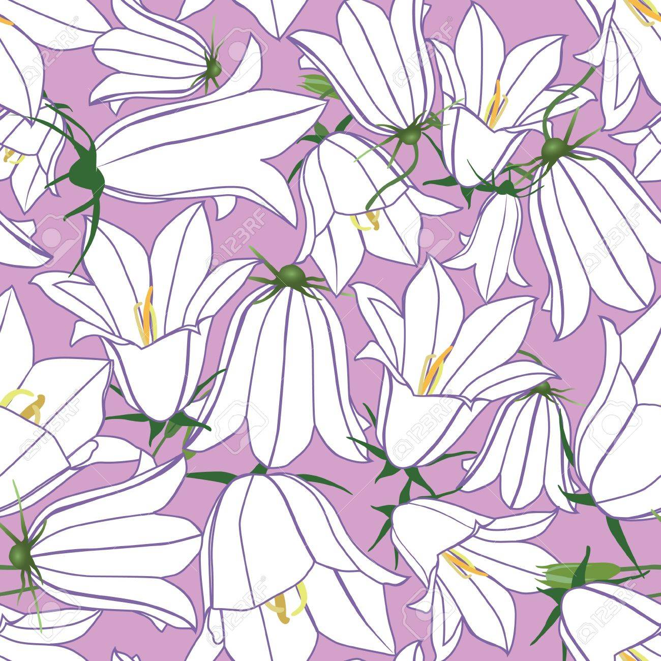 花ブルーベル薄紫色の背景でシームレスな花柄のイラスト素材 ベクタ Image