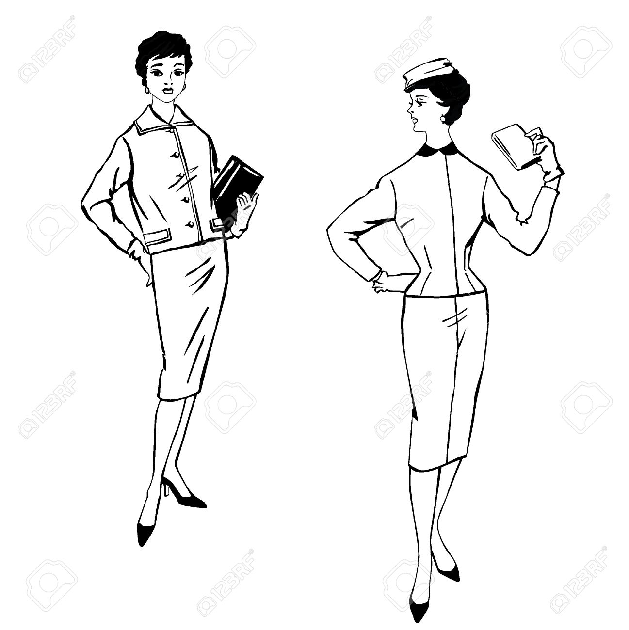 スタイリッシュなファッションの女の子 1950 の 1960 のスタイル レトロなファッションのパーティー ヴィンテージのファッション シルエット 60 年代から服を着てください のイラスト素材 ベクタ Image