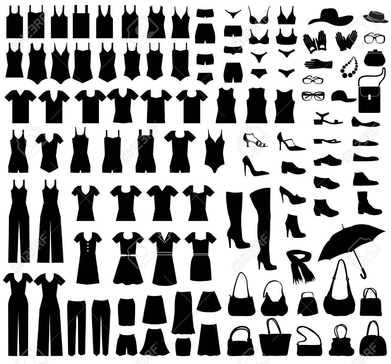ファッションのアイコンを設定します 女性の布やアクセサリーのコレクションです のイラスト素材 ベクタ Image 3118