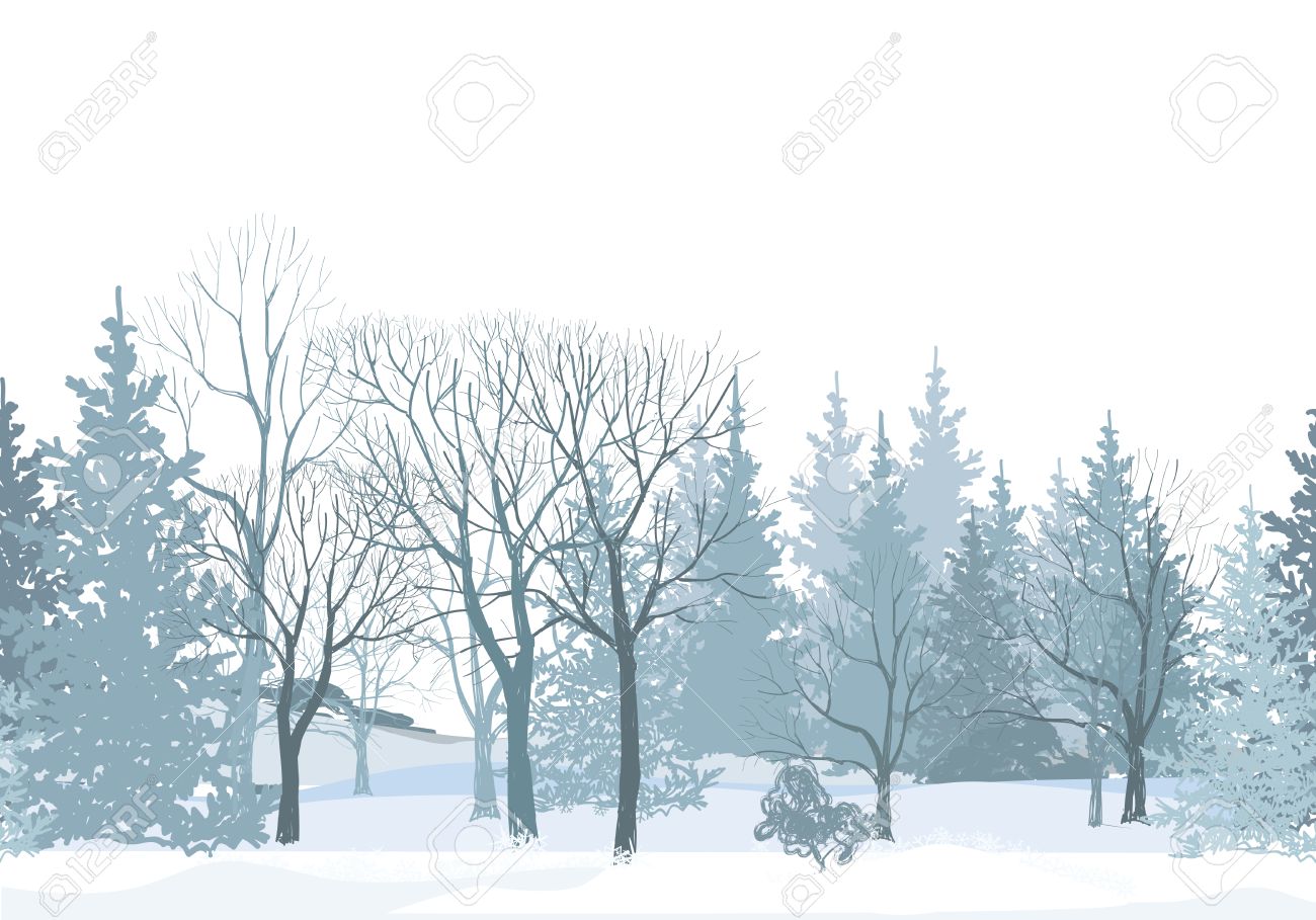 christmas snow tree border snowy forest seamless pattern tree