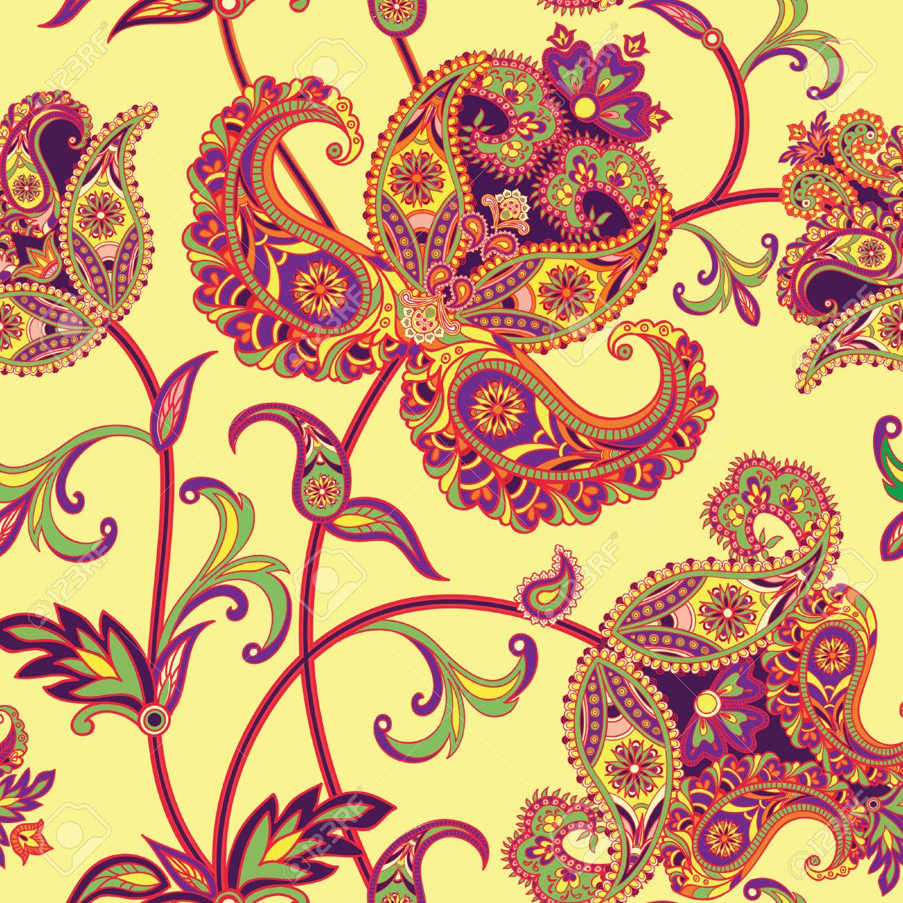 Flourish tiled pattern. Abstract floral geometric seamless oriental background. Fantastic flowers and leaves. Wonderland motives of the paintings of arabic mandala. Indian fabric pattern. - 54853504 Flourish tiled pattern. Abstract floral geometric seamless oriental background. Fantastic flowers and leaves. Wonderland motives of the paintings of arabic mandala. Indian fabric pattern. - 54853504