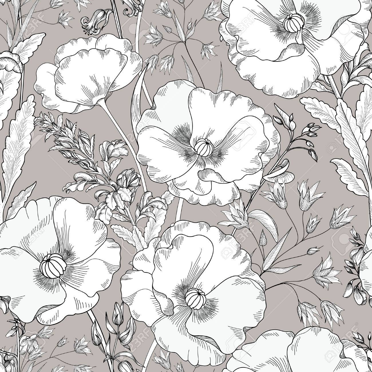 Floral seamless pattern. Flower background. Floral seamless texture with flowers. Flourish tiled wallpaper - 54853509 Floral seamless pattern. Flower background. Floral seamless texture with flowers. Flourish tiled wallpaper - 54853509