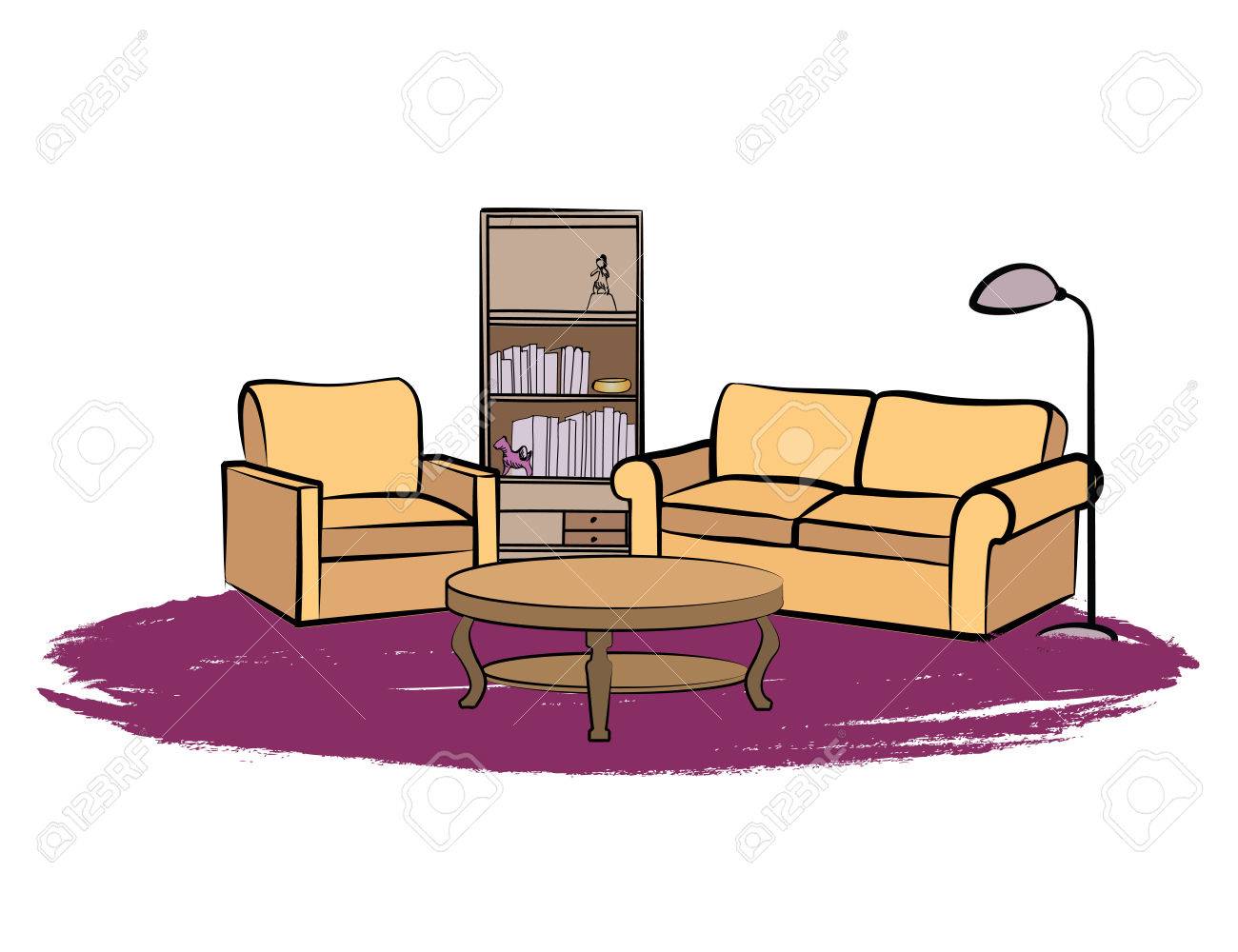 Home Interior Furniture With Sofa Armchair Table Floor Lamp Royalty Free Cliparts Vectors And Stock Illustration Image