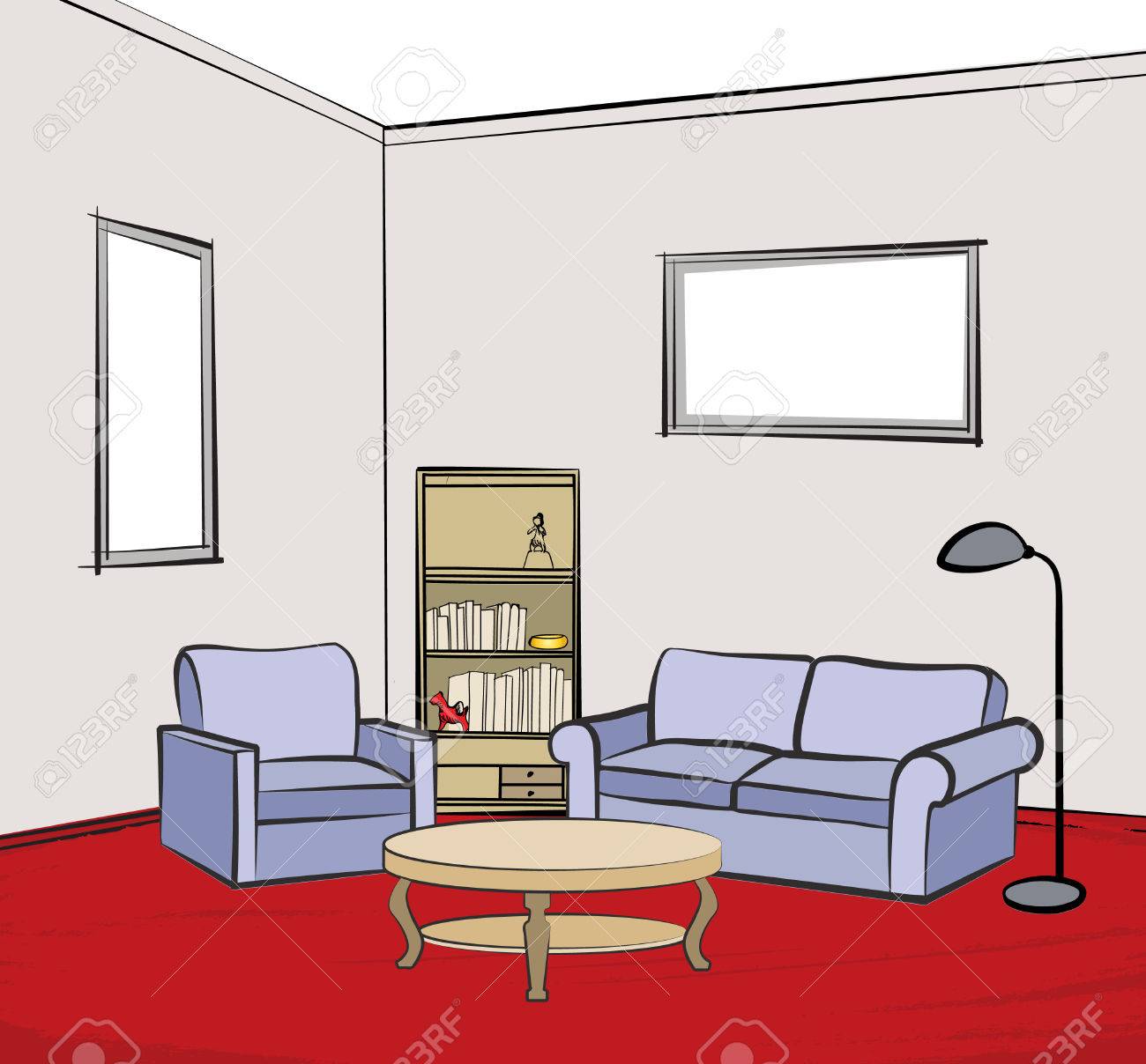 Home Interior Furniture With Sofa Armchair Table Floor Lamp Royalty Free Cliparts Vectors And Stock Illustration Image