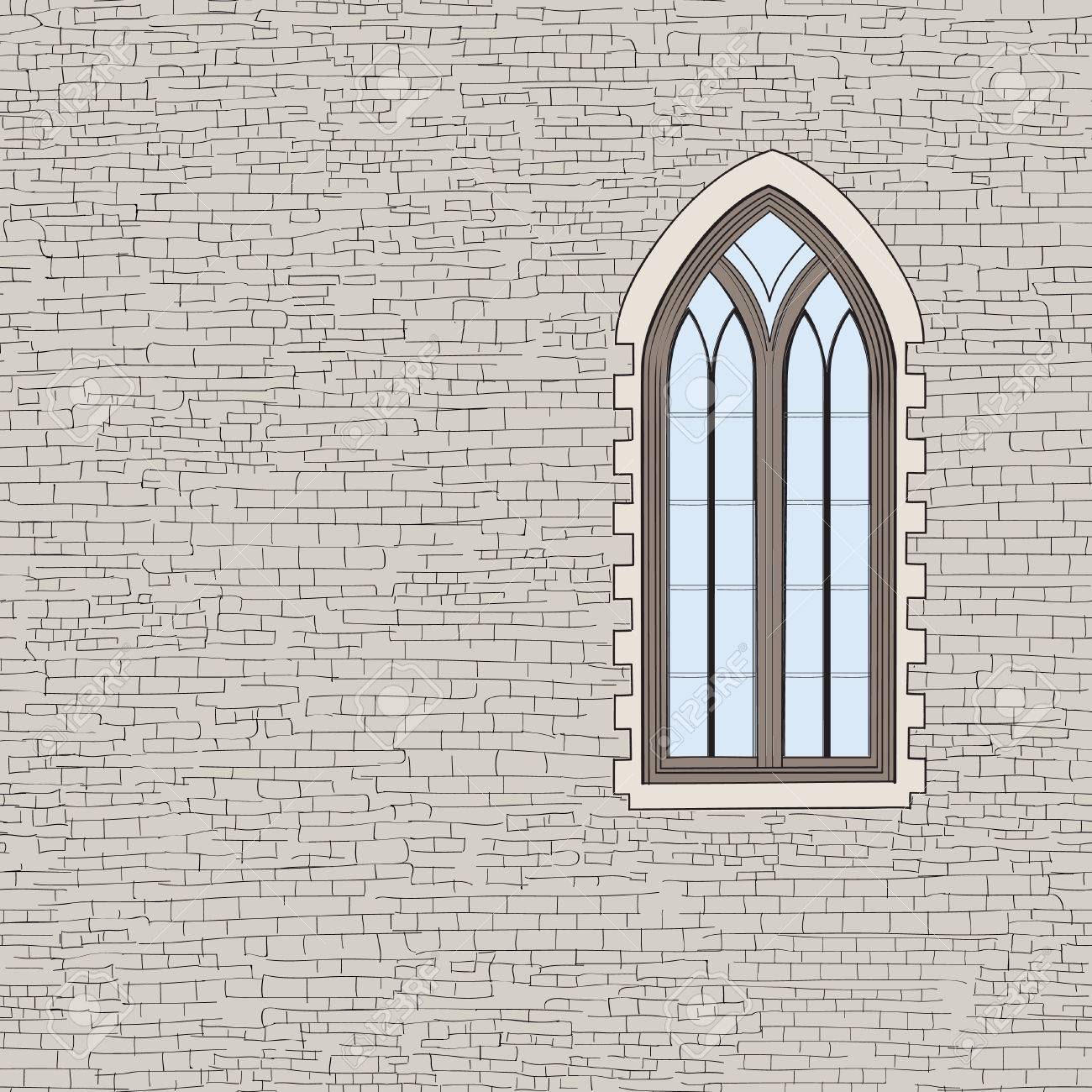 Fondo De La Pared De Ladrillo Antiguo Con La Ventana Gotica Pared