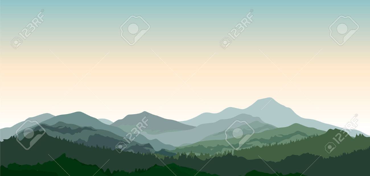 Landscape with mountains. Nature background. Hills of coniferous wood in dark green vector illustration - 61188224 Landscape with mountains. Nature background. Hills of coniferous wood in dark green vector illustration - 61188224