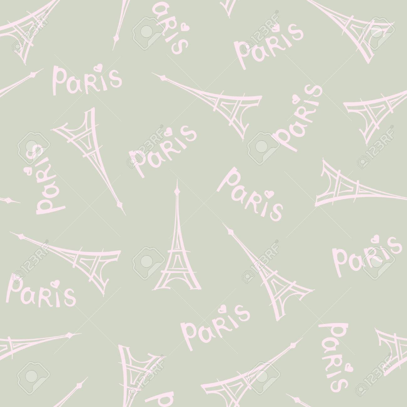 パリ市内ランドマーク エッフェル塔と手書きレタリング パリ シームレス パターン フランスのタイル背景を旅行します のイラスト素材 ベクタ Image