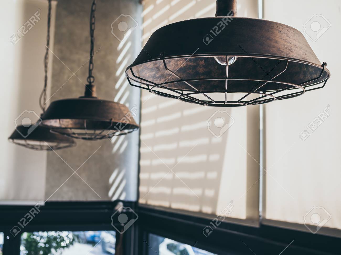 Vintage Hanging Lamps Lighting Bulbs Decoration In Cafe Retro Stock Photo Picture And Royalty Free Image Image 114919292