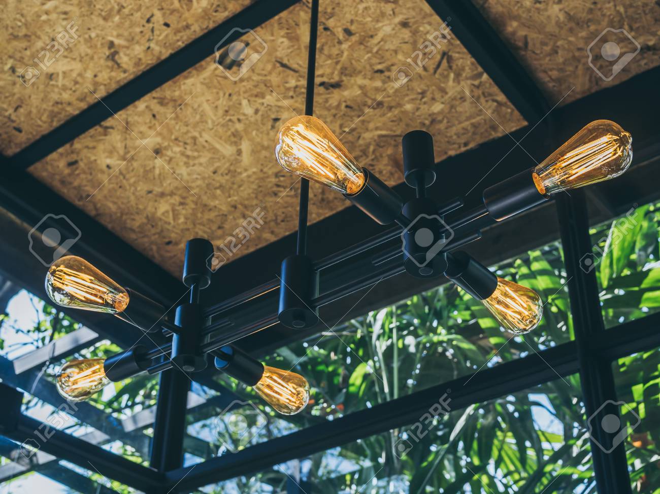 Modern Ceiling Light Bulbs Retro Style Decoration In Cafe Near