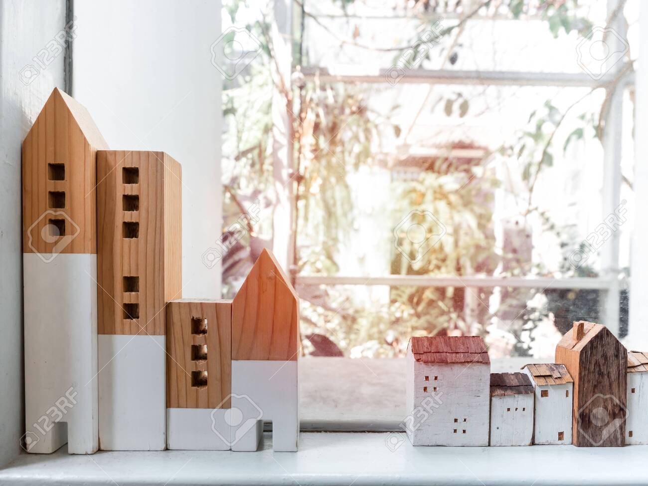 miniature wooden houses