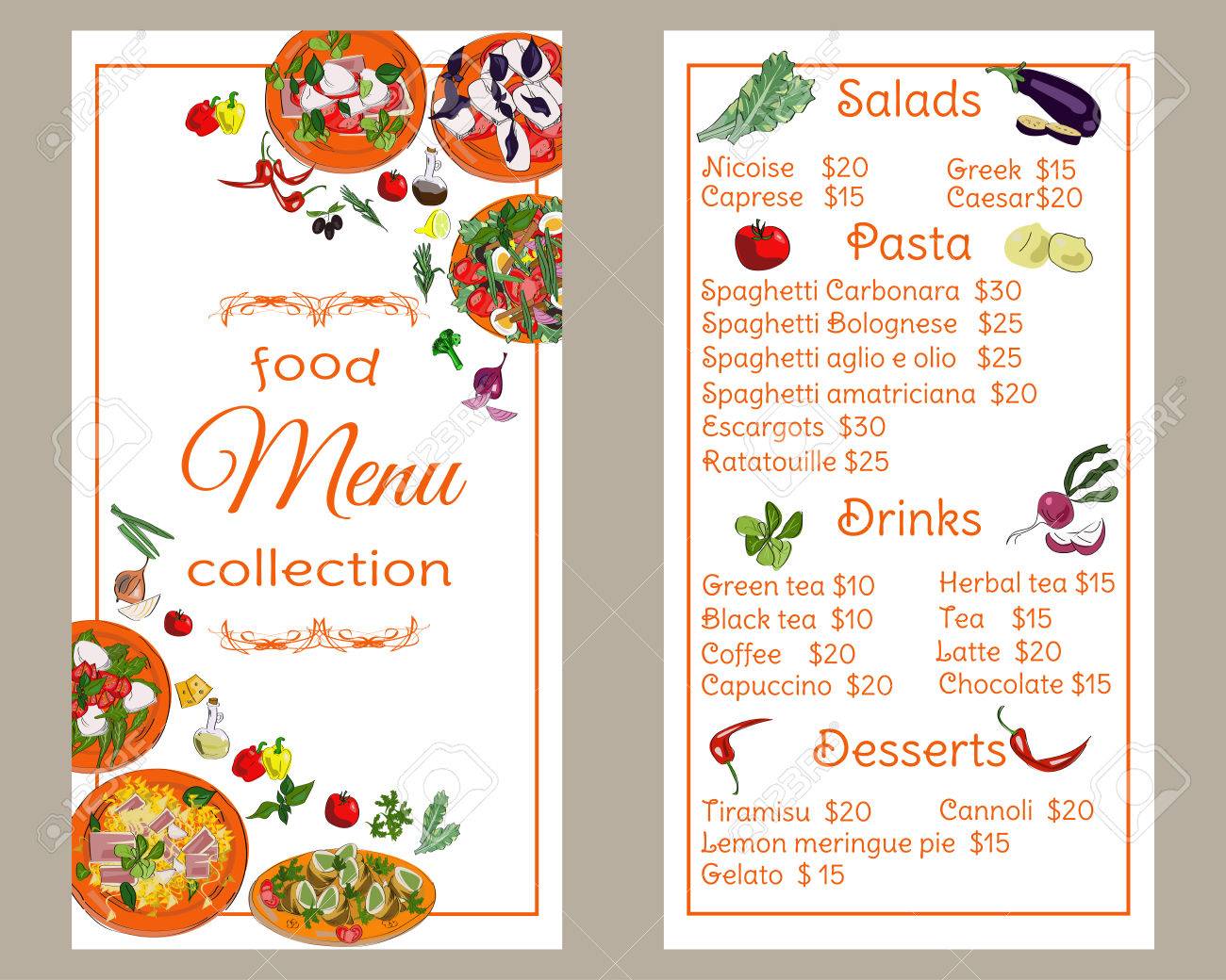 レストラン メニュー垂直テンプレート フード メニュー デザイン ベクトル描画スケッチ イラスト のイラスト素材 ベクタ Image