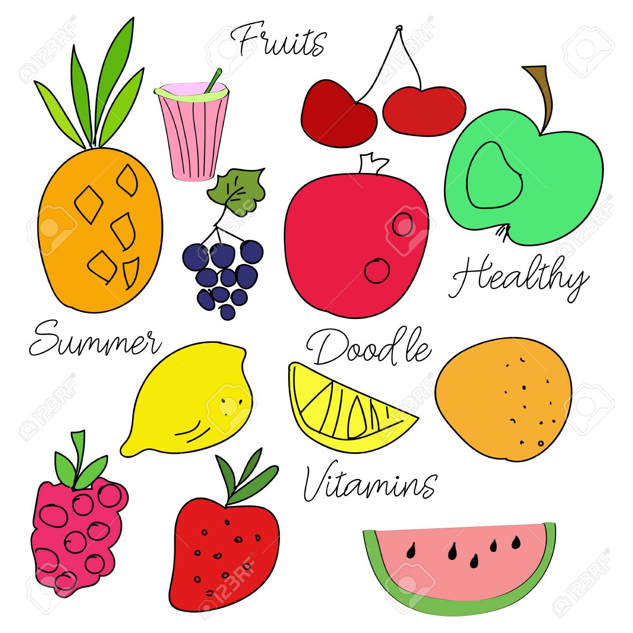 落書き夏のトロピカル フルーツの Vextor セットです カラフルなイラスト のイラスト素材 ベクタ Image