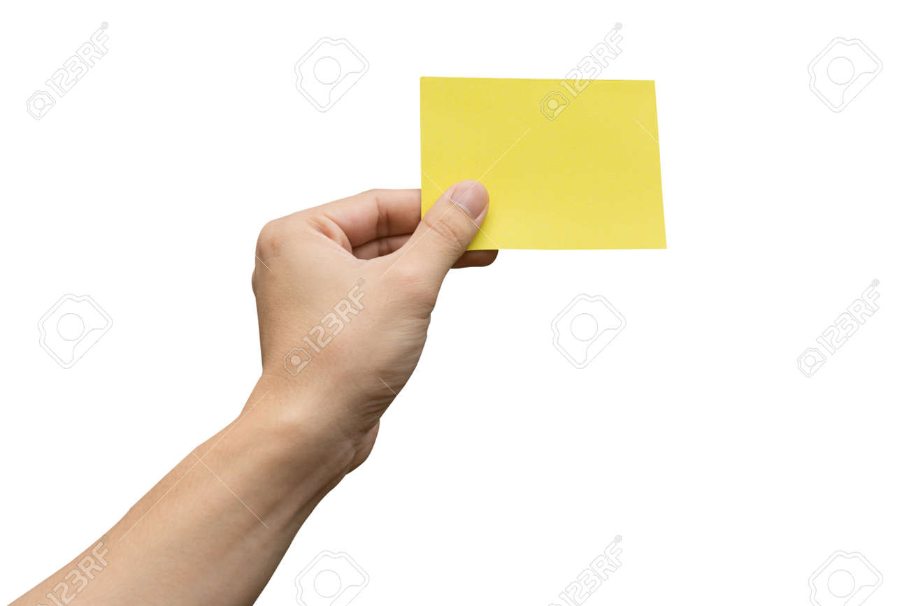 Hand holding yellow paper isolated on white with clipping path - 157475562 Hand holding yellow paper isolated on white with clipping path - 157475562