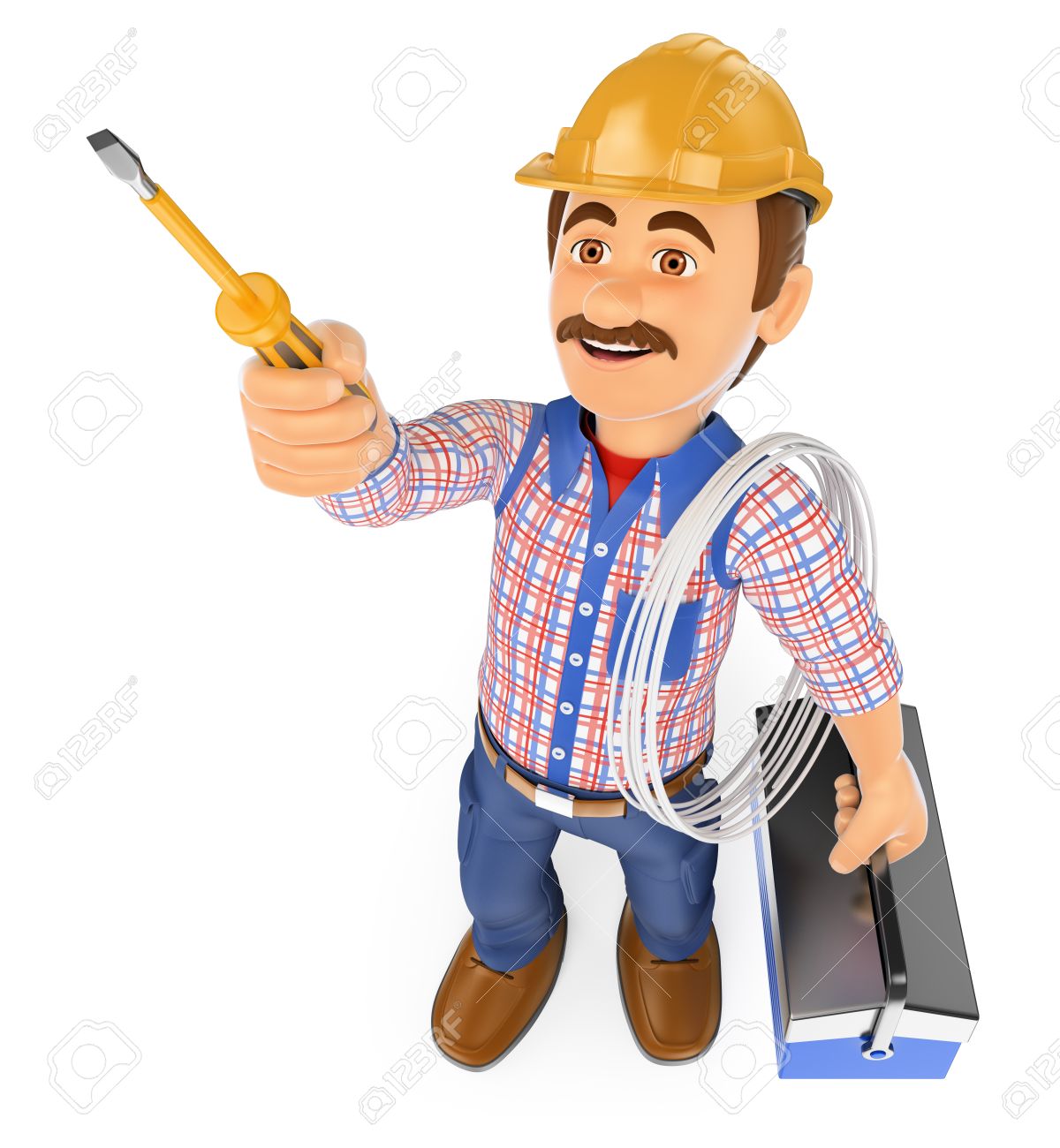 3d working people. Electrician with a screwdriver and toolbox. Isolated white background. - 50363455 3d working people. Electrician with a screwdriver and toolbox. Isolated white background. - 50363455