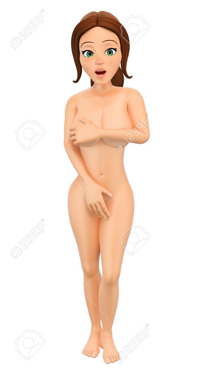 3d Young People Illustration. Naked Woman Hiding Breasts And Pubis With Her  Hands. Isolated White Background. Stock Photo, Picture and Royalty Free  Image. Image 87719638.