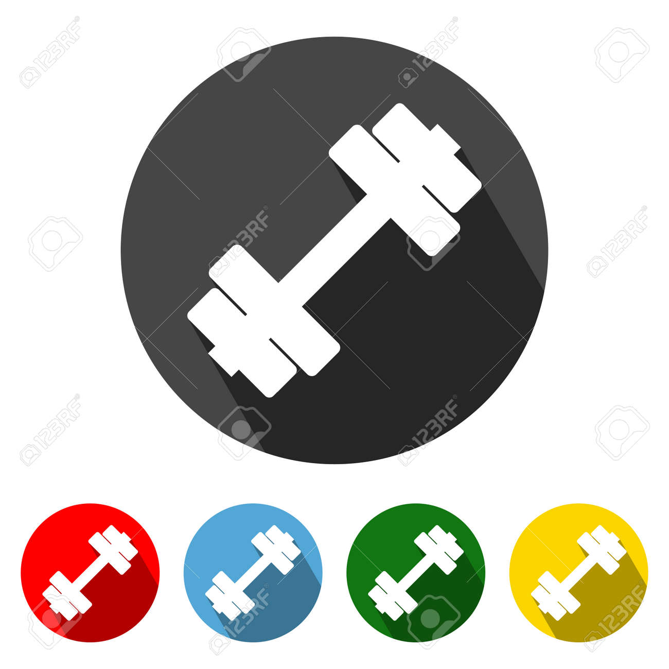 Fitness Flat Style Icon with Long Shadow. Fitness icon vector illustration design element with four color variations. Dumbbell icon with long shadow. Symbol of Gym and Fitness. All in a single layer. Elements for design. - 171946961 Fitness Flat Style Icon with Long Shadow. Fitness icon vector illustration design element with four color variations. Dumbbell icon with long shadow. Symbol of Gym and Fitness. All in a single layer. Elements for design. - 171946961