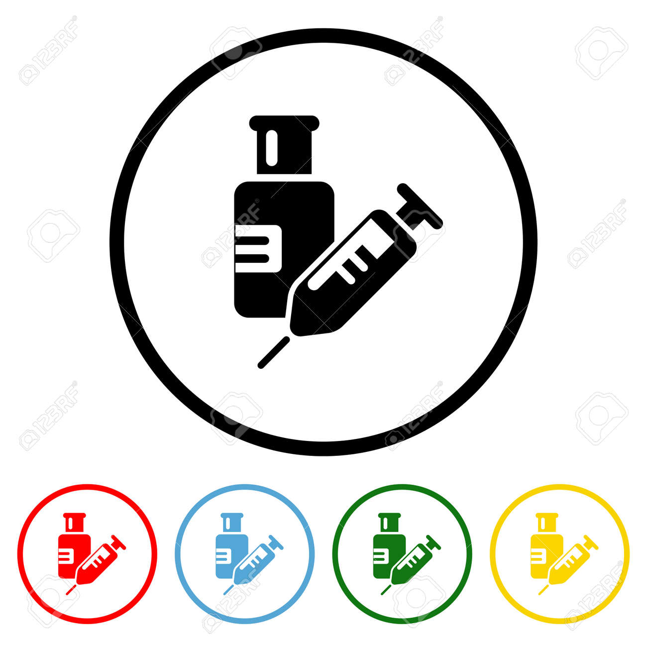 Vaccine icon vector illustration design element with four color variations. Vector illustration. All in a single layer. Elements for design. - 172142927 Vaccine icon vector illustration design element with four color variations. Vector illustration. All in a single layer. Elements for design. - 172142927