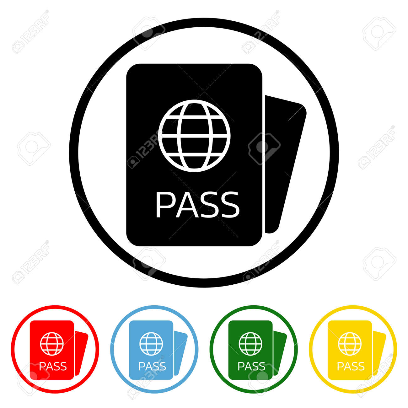 Passport icon vector illustration design element with four color variations. Vector illustration. All in a single layer. Elements for design. Passport Icon flat design. - 172204464 Passport icon vector illustration design element with four color variations. Vector illustration. All in a single layer. Elements for design. Passport Icon flat design. - 172204464