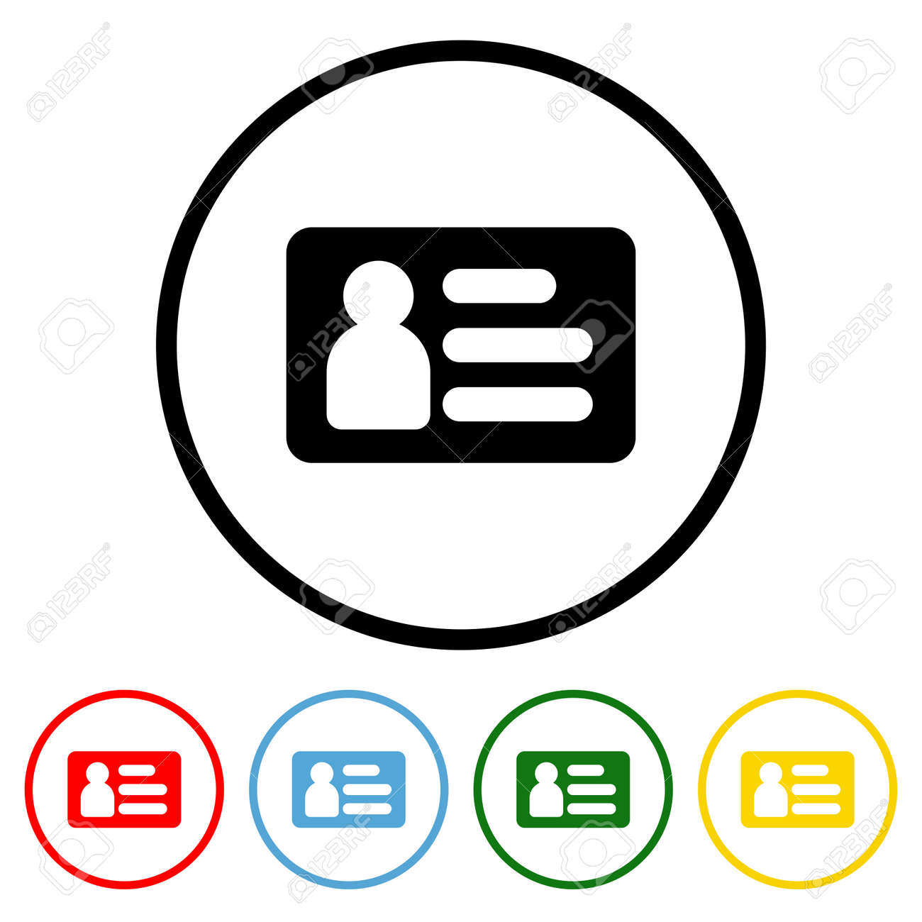 ID Card icon vector illustration design element with four color variations. Vector illustration. All in a single layer. Elements for design. ID Card Icon flat design. - 172254551 ID Card icon vector illustration design element with four color variations. Vector illustration. All in a single layer. Elements for design. ID Card Icon flat design. - 172254551