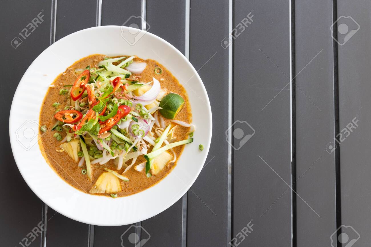 Laksa Johor Popular Malay Noodle With Sambal Belacan And Ulam As Condiment Stock Photo Picture And Royalty Free Image Image 130271714