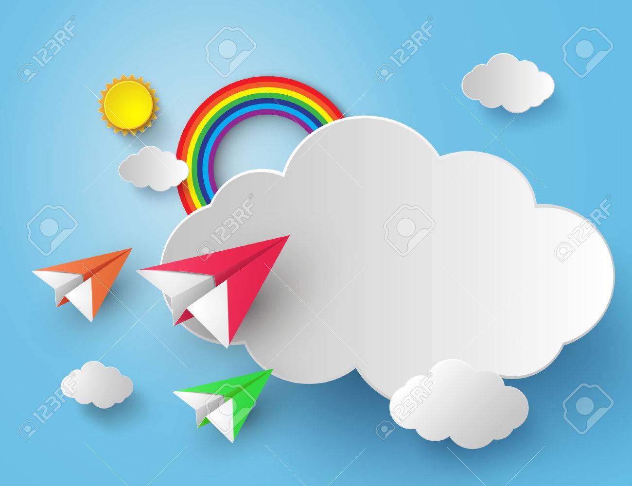 青い空に虹の紙飛行機 のイラスト素材 ベクタ Image