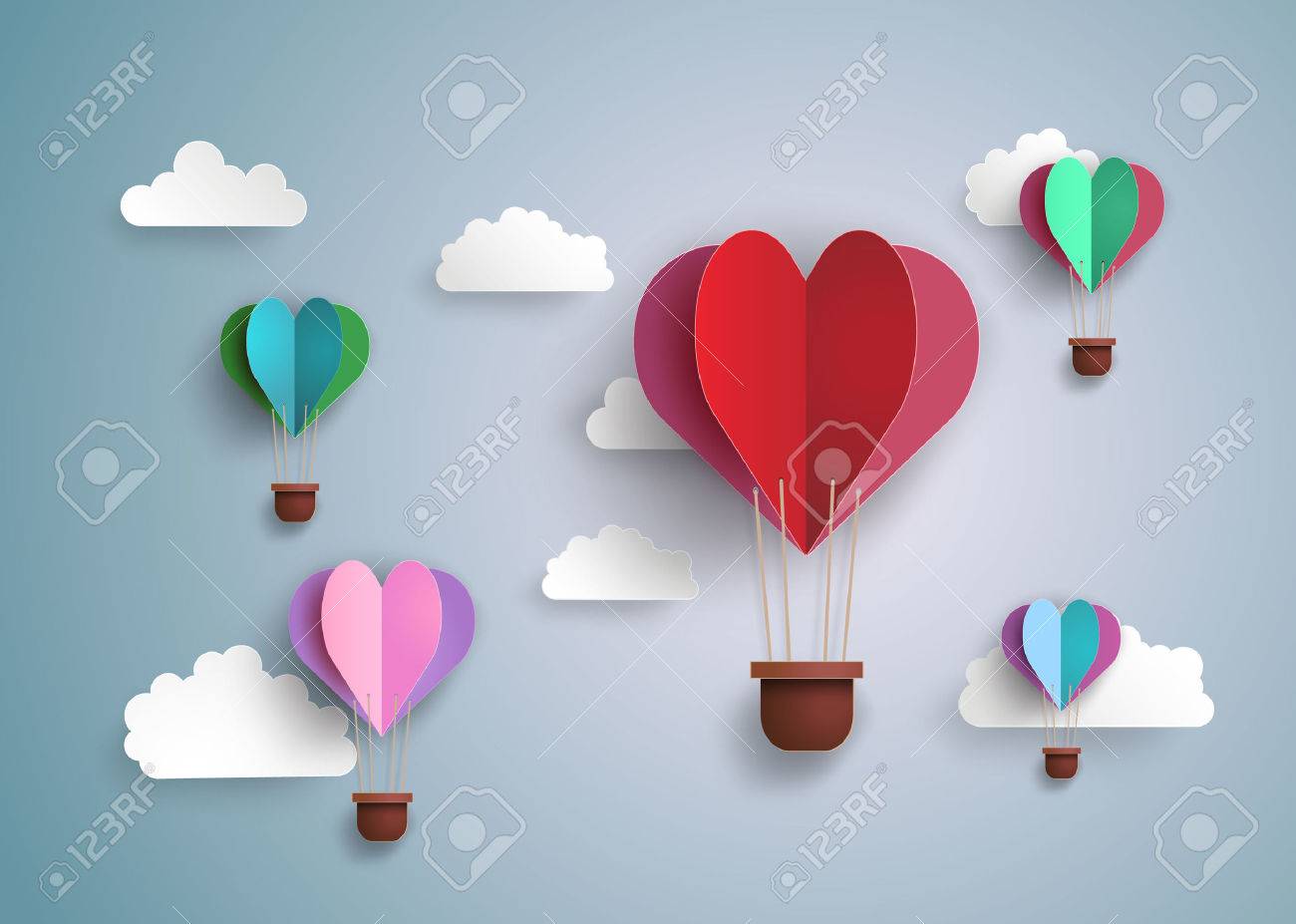 Origami made hot air balloon in a heart shape. - 52336340 Origami made hot air balloon in a heart shape. - 52336340