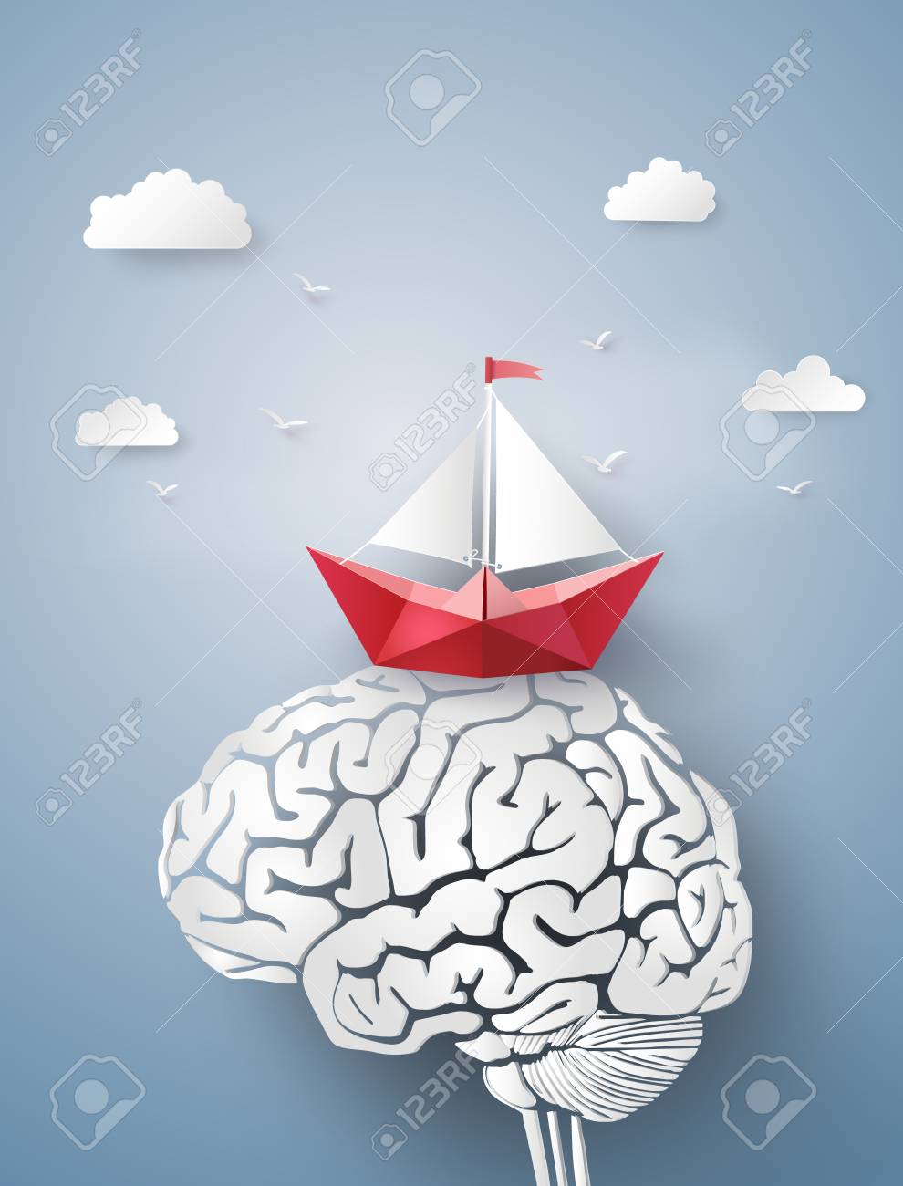 concept of leader vision and thinking paper boat sailing float