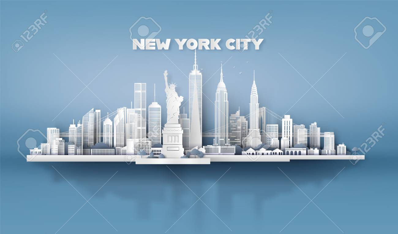 Manhattan New York City With Urban Skyscrapers Paper Art 3d Royalty Free Cliparts Vectors And Stock Illustration Image