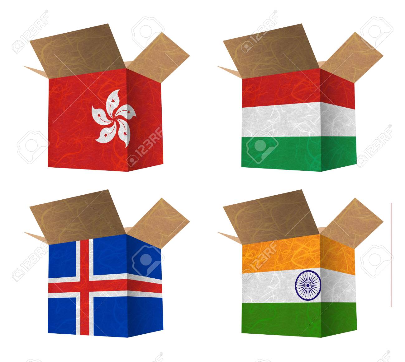 Nation Flag Box Recycled Paper On White Background Hong Kong