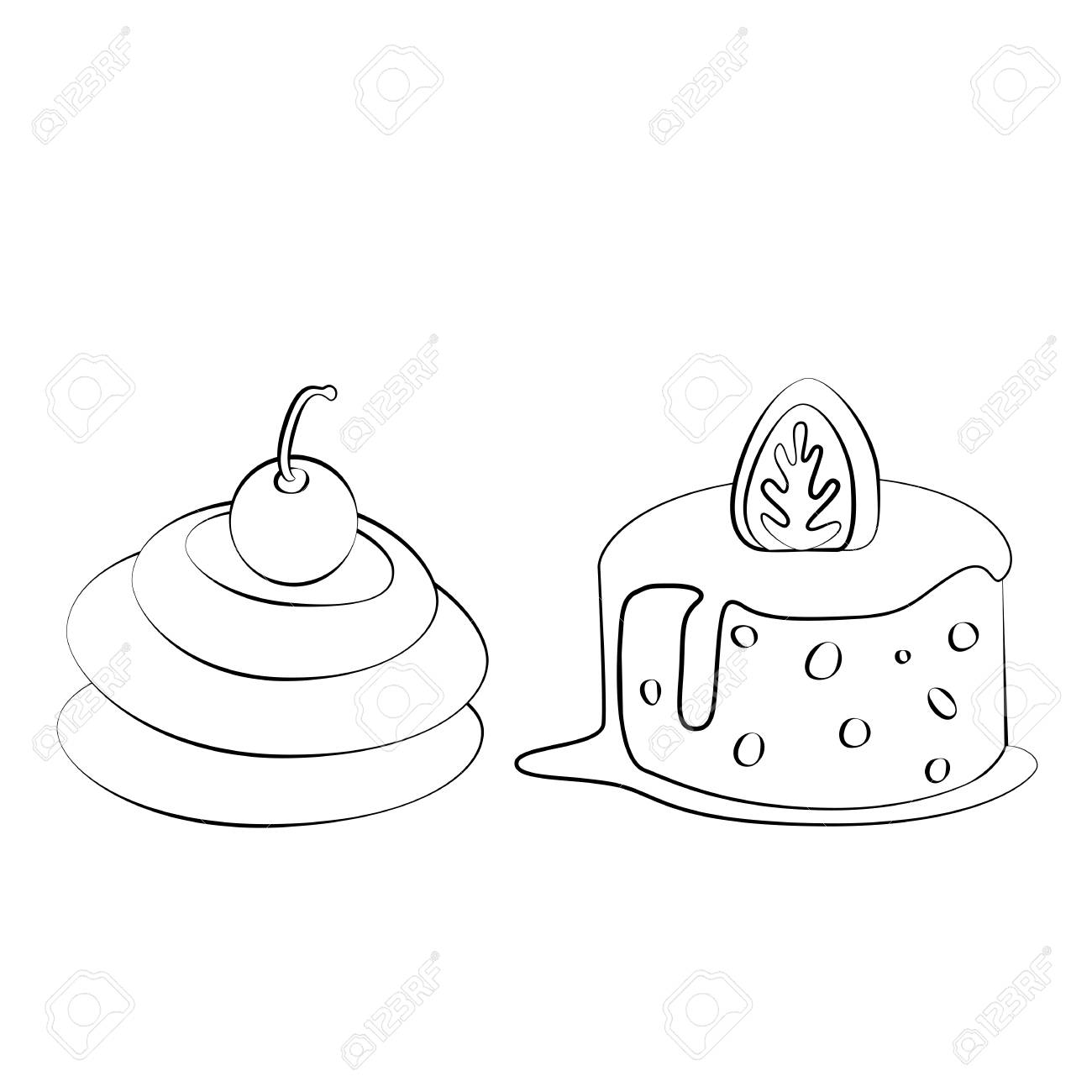 黒のアウトラインは 白い背景の上のケーキをベクトルします のイラスト素材 ベクタ Image 3742