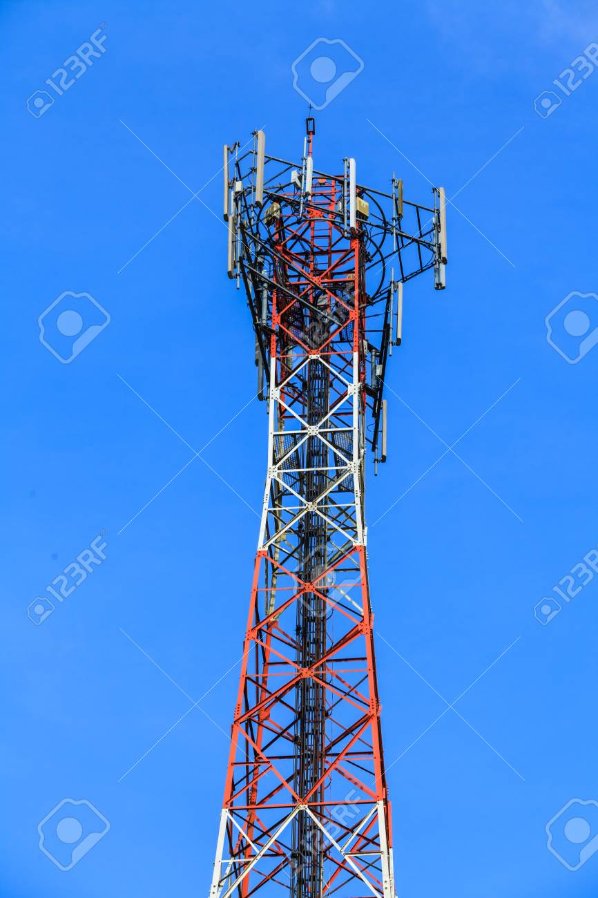 Telecommunication Radio Antenna And Satelite Tower With Blue Sky Stock  Photo, Picture and Royalty Free Image. Image 28591650.