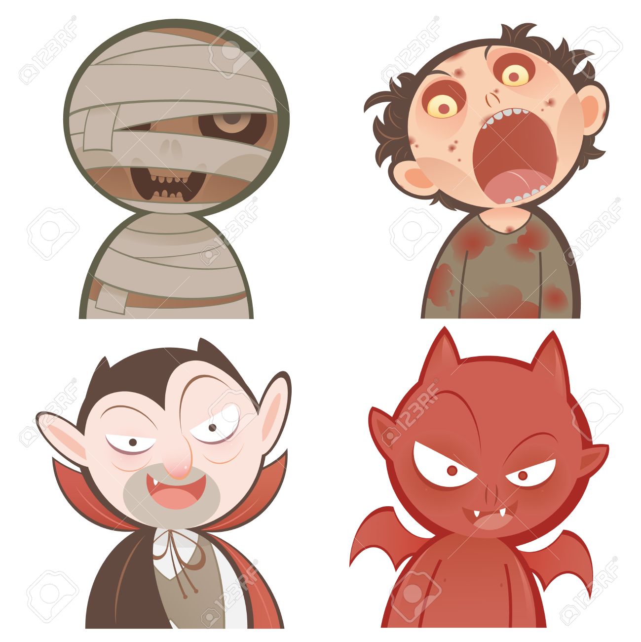 かわいい漫画ハロウィン文字アイコンを設定します ミイラ ゾンビ ドラキュラ 悪魔 のイラスト素材 ベクタ Image