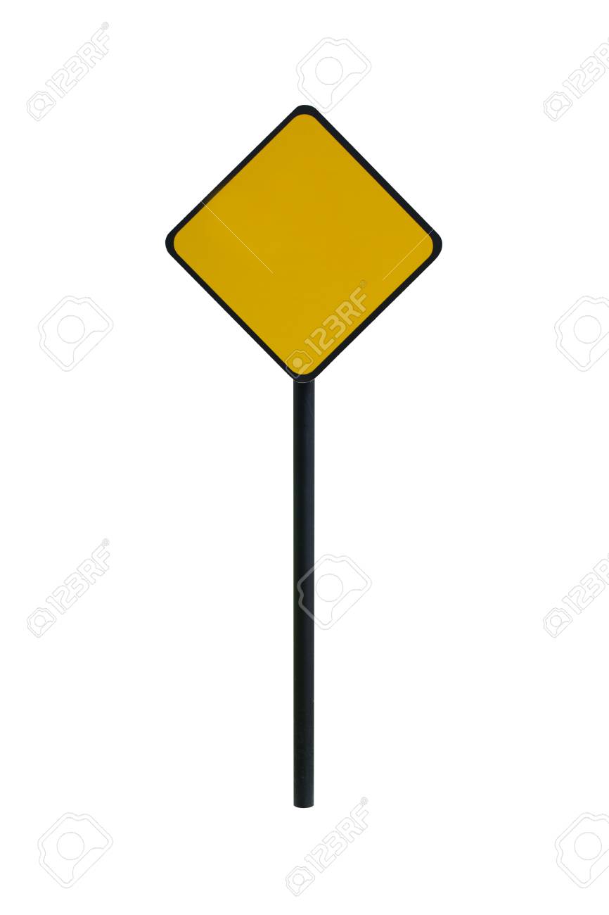 blank yellow road sign template for text with square isolated on