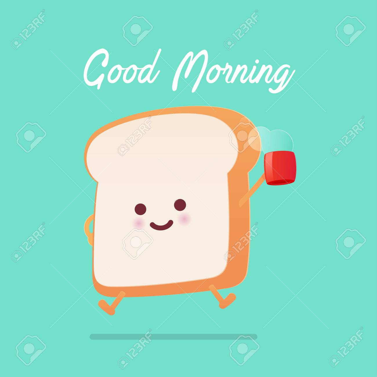 Good Morning Greeting On Toasted Bread Cartoon Against Green ...