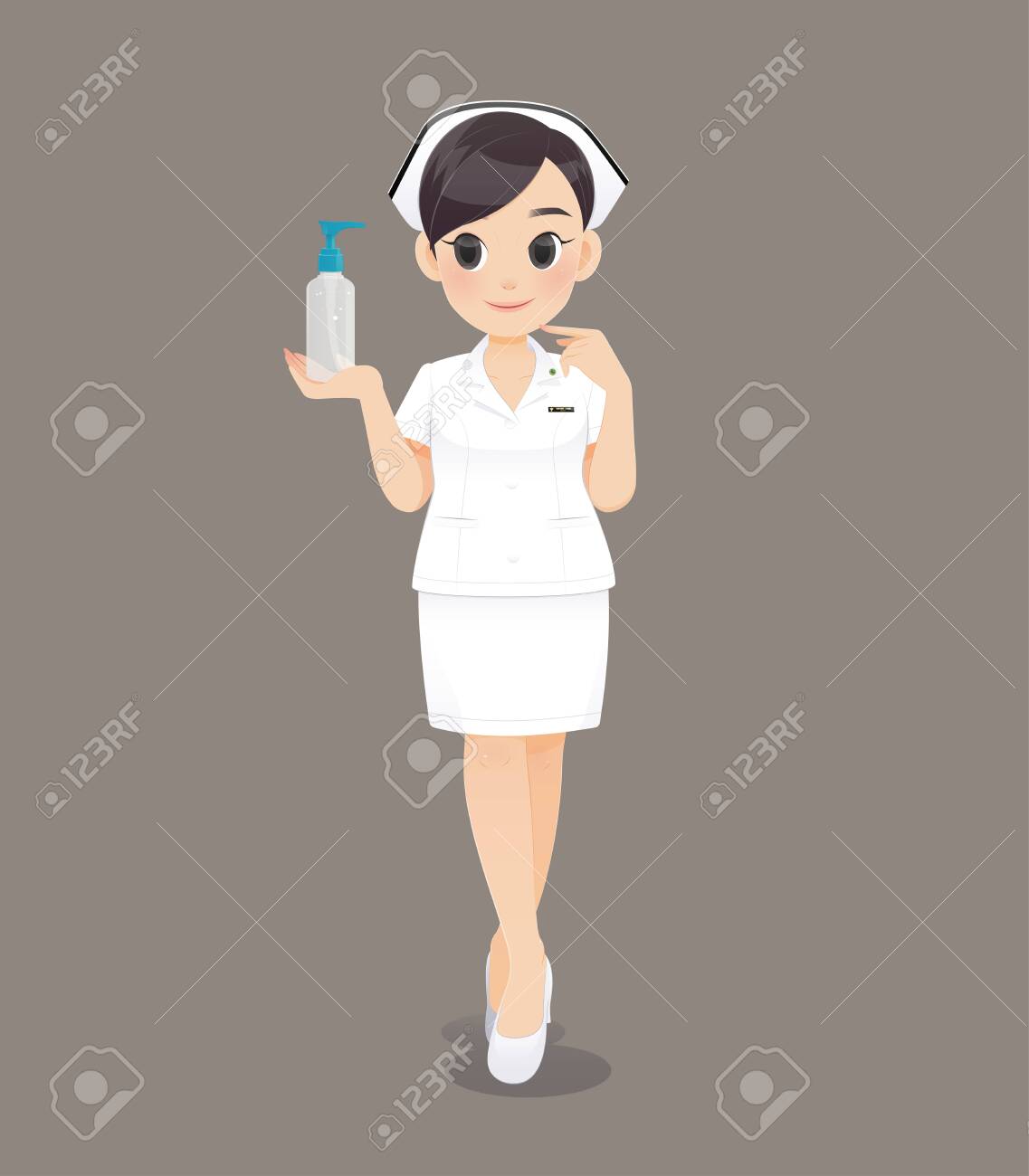 Cartoon woman doctor or nurse in white uniform on brown background, Smiling female nursing staff, Vector illustration in character design - 122571241 Cartoon woman doctor or nurse in white uniform on brown background, Smiling female nursing staff, Vector illustration in character design - 122571241