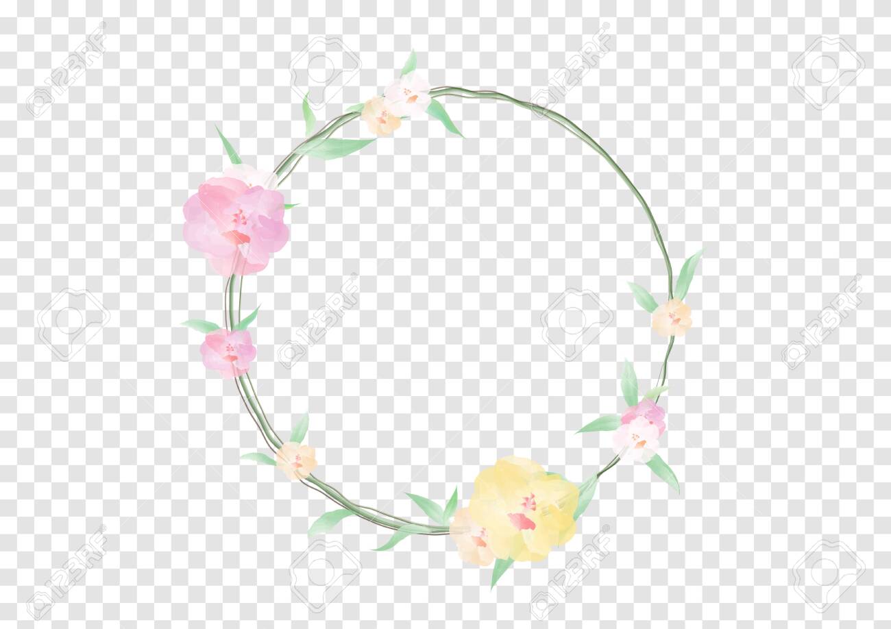 A Watercolor Flowers And Green Leafs On The Circle Crownd With