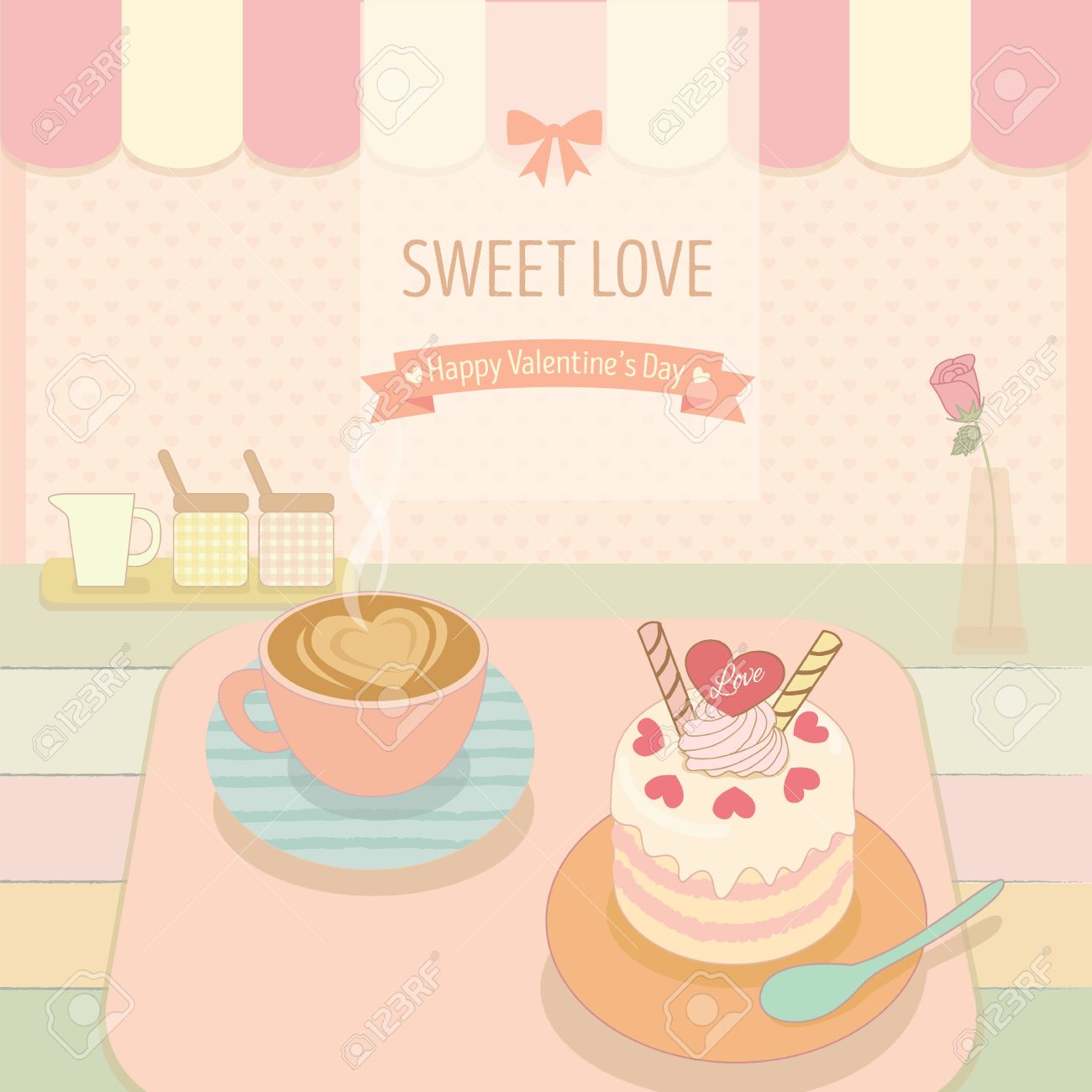 cake and coffee in the bakery cafe shop cute theme and pastel