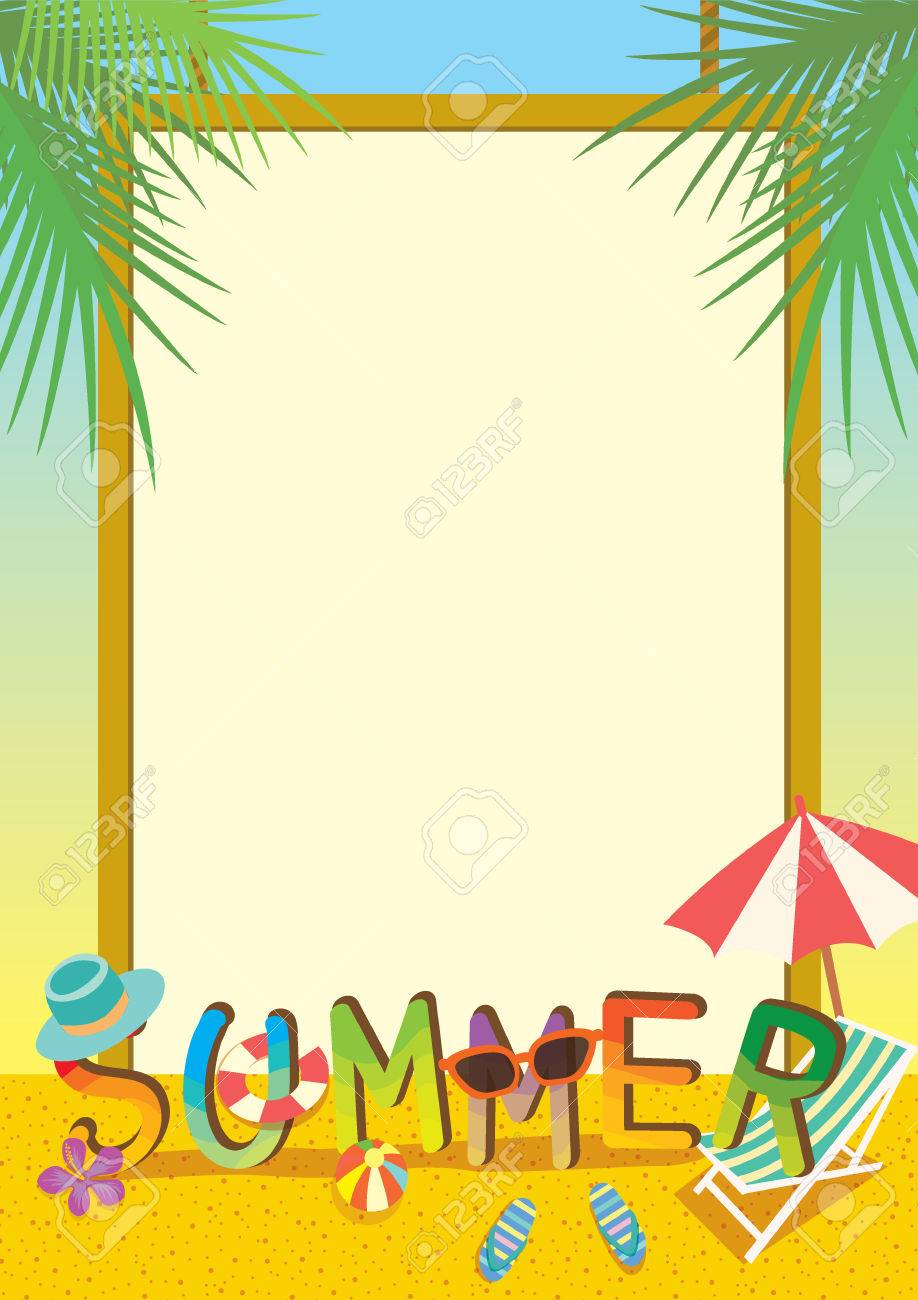 summer illustration template colorful design with border and