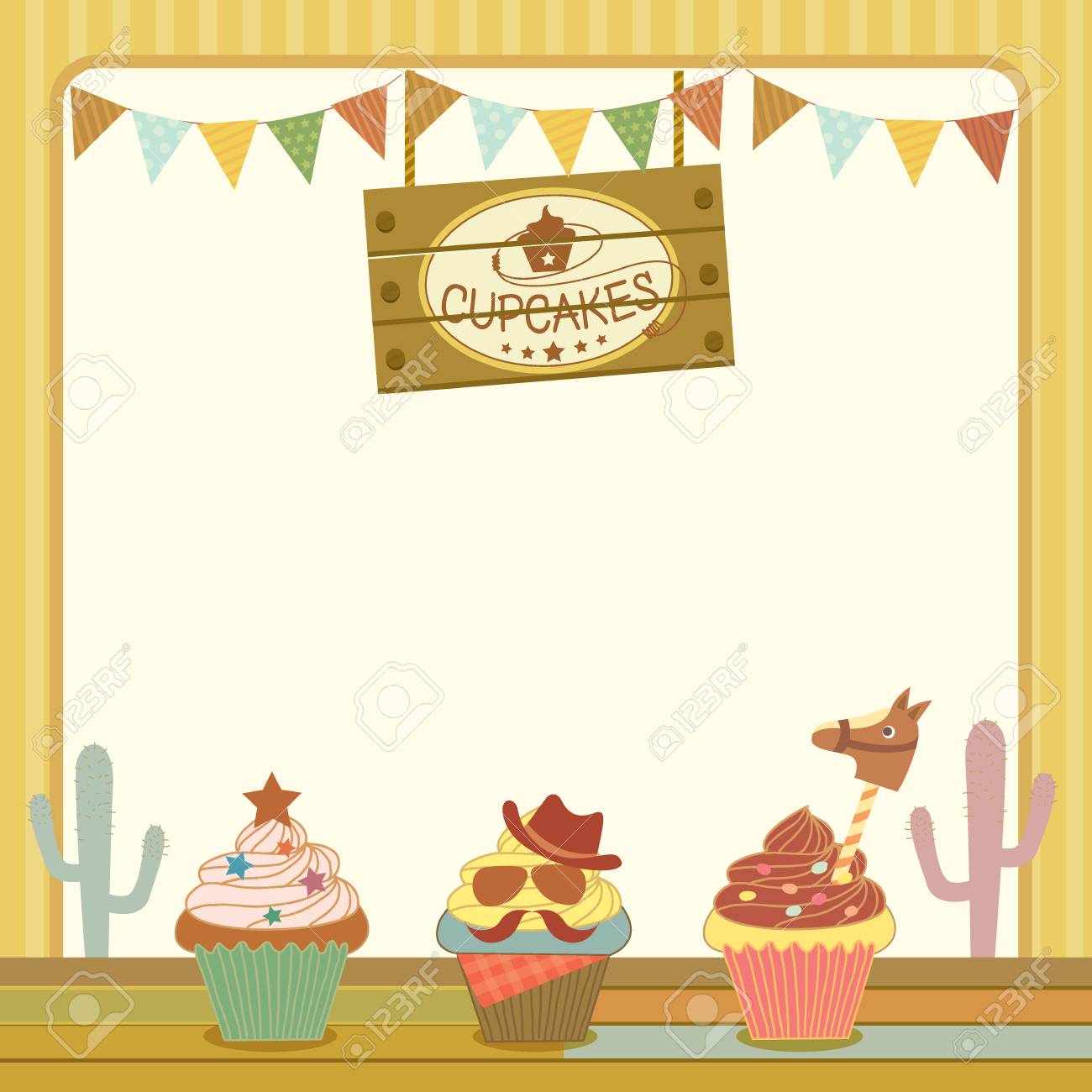 illustration vector of dessert menu template with cupcakes cowboy