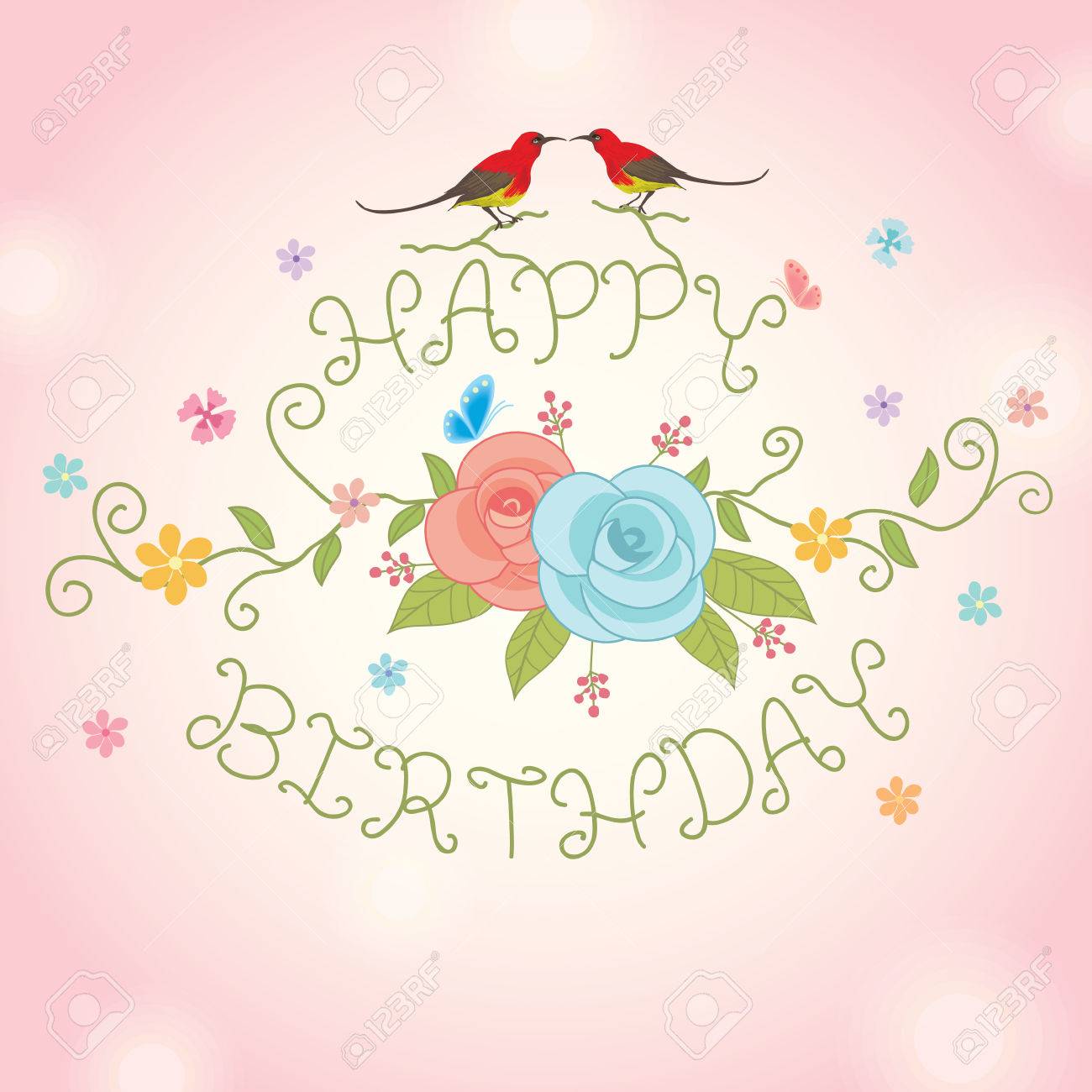 Flowers And Couple Birds Decoration With Happy Birthday For Royalty Free Cliparts Vectors And Stock Illustration Image 60808756 Our collection of happy birthday pictures can be a source of inspiration for your own wishes and an affectionate introduction to a friend's special day. flowers and couple birds decoration with happy birthday for