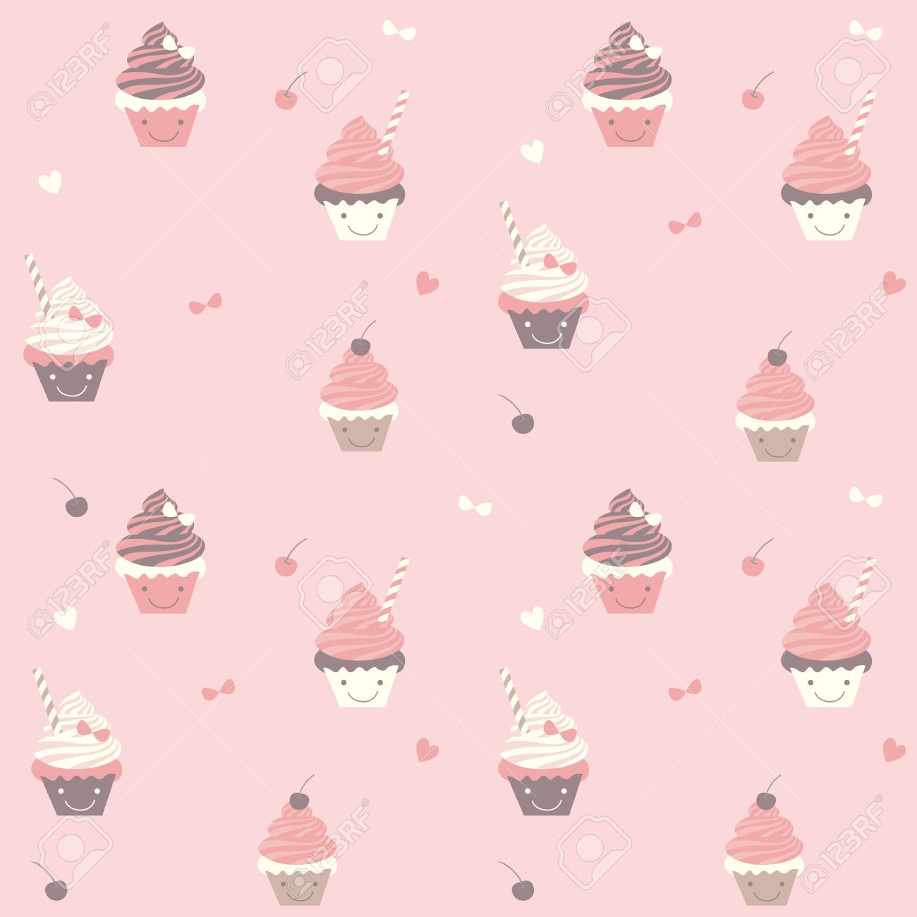 パステル ピンクの背景色でかわいい甘いカップケーキのシームレスなパターンをベクトル のイラスト素材 ベクタ Image