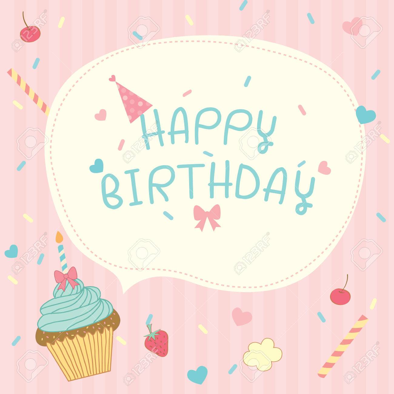 cupcakes vector design for happy birthday card on pastel pink pink birthday cards