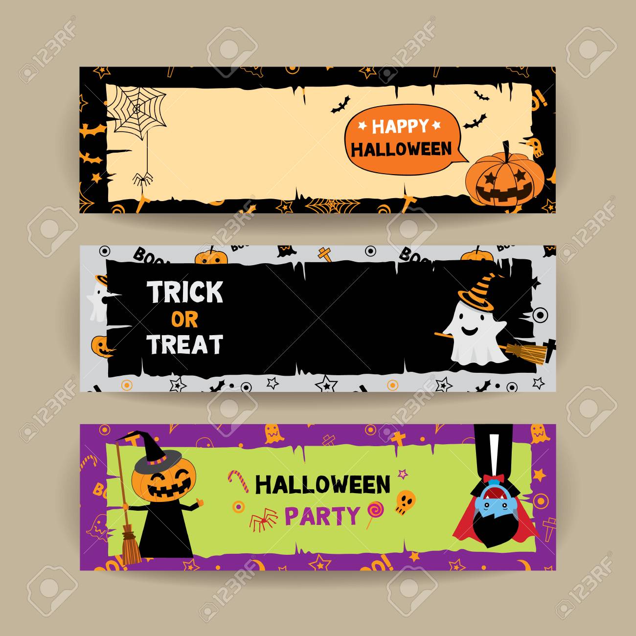 illustration vector banner set for happy halloween party template