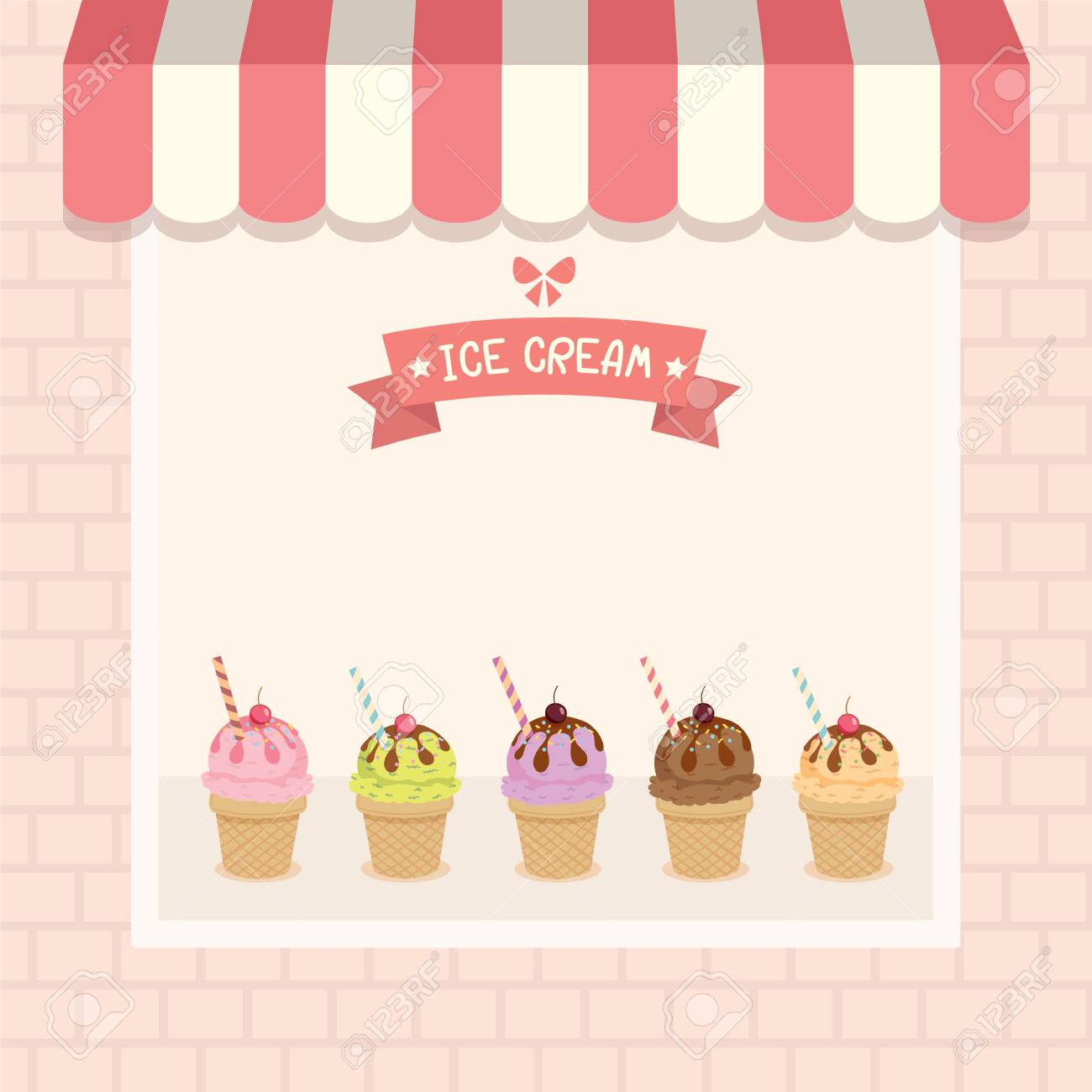 Ice Cream Cafe Shop Showcase Decorated With Awning And Brick Royalty Free Cliparts Vectors And Stock Illustration Image 75642567