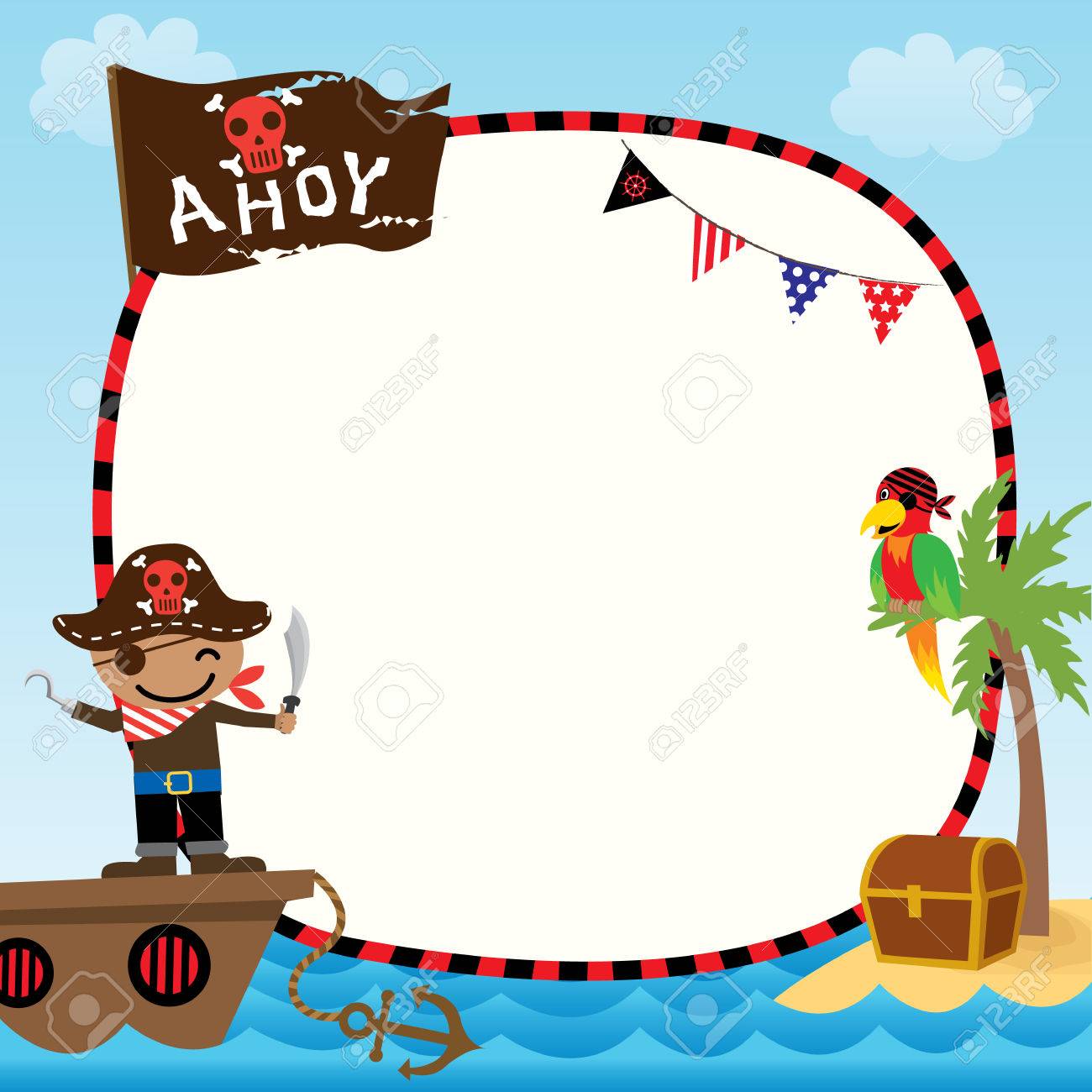 illustration vector of cute kids pirate with ship on ocean sea cute kid backgrounds