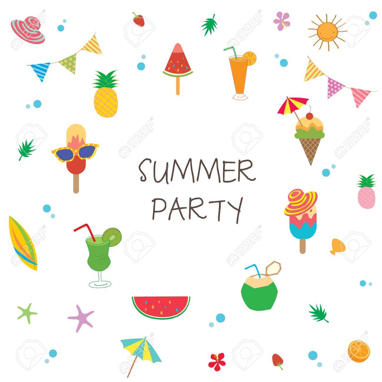 Fête D'été Avec La Conception De Symbole De Crème Glacée Et De Fruits Au  Motif Mignon. Clip Art Libres De Droits , Vecteurs Et Illustration. Image  81375825.