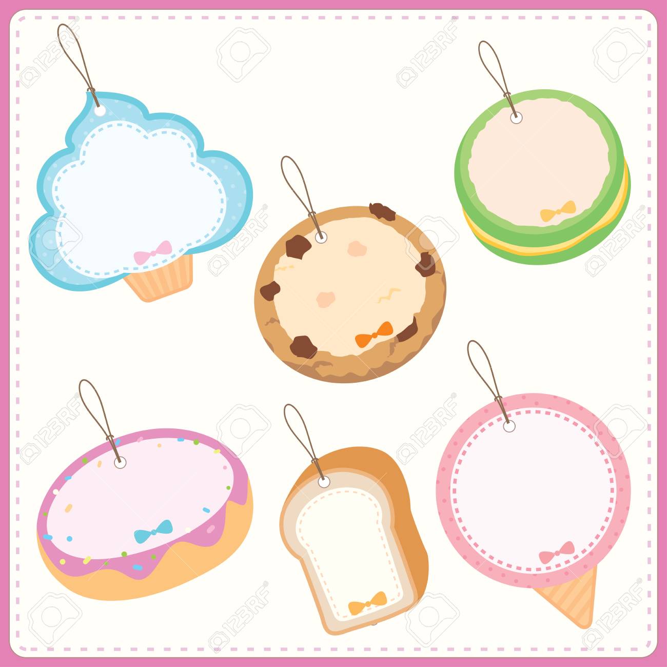 gift tag label design with set of sweet dessert shape royalty free gift tag label
