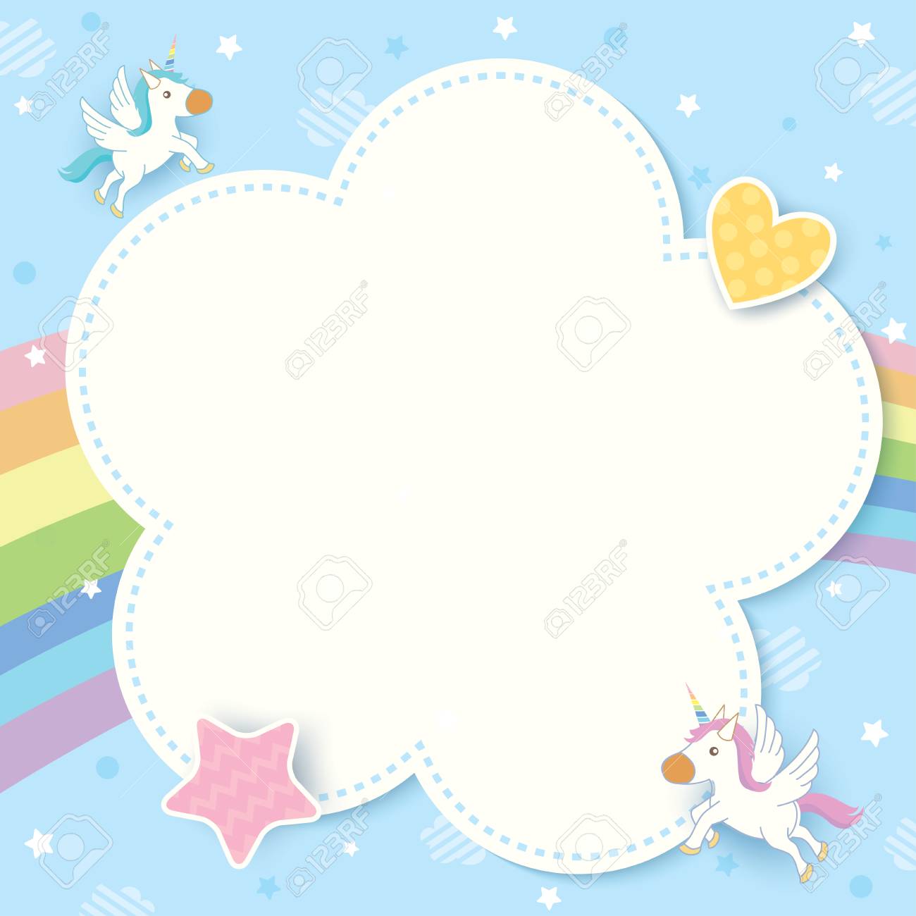 Illustration Vector Of Cute Unicorn Decorated With Rainbow And Blue Pastel  Sky Background Design For Memo Notepad Template. Royalty Free SVG,  Cliparts, Vectors, and Stock Illustration. Image 118626538., image size:1300x1300